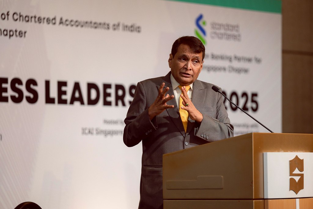 Suresh Prabhu speaking at the ICAI Singapore event