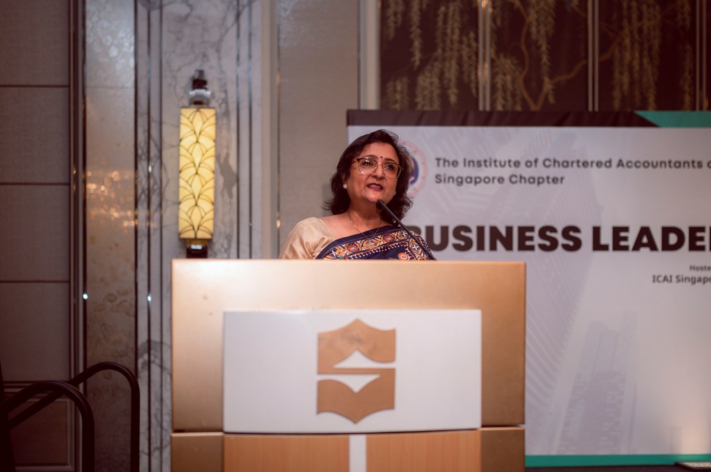 Anuradha Shroff, Chairperson, ICAI Singapore Chapter speaking at an event. 
