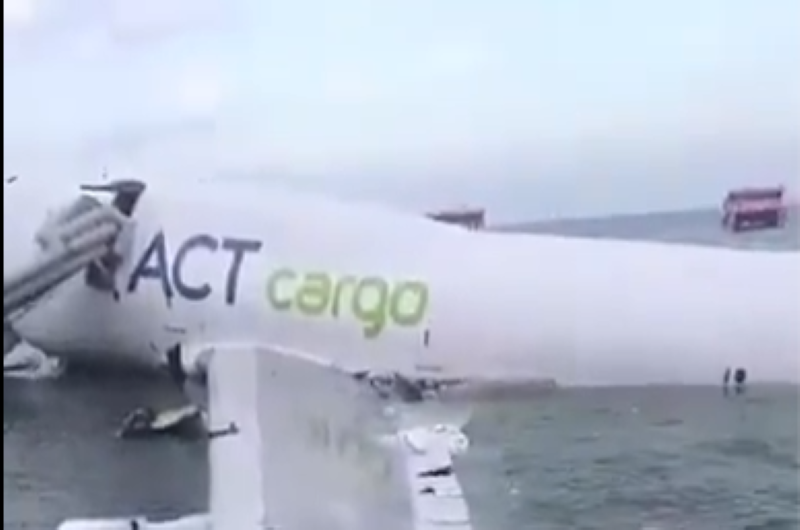 Hong Kong airport accident: Cargo plane plunges into sea after runway skid, 2 dead
