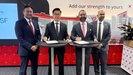 (Left to Right) Sriram Muthukrishnan, Group Head of Global Transaction Services Product Management, DBS; Simon Ong, Group Head of Financial Institutions and Government-Linked Corporates, DBS; Faisal Darwish, Head of Institutional Banking, BSF; Badr Alnowaisser, Head of Financial Institutions, BSF.