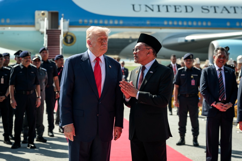 US President Donald Trump is received by Prime Minister of Malaysia Anwar Ibrahim
