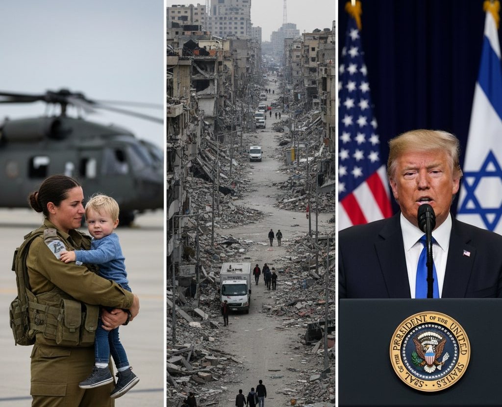 A composite image showing probable scenes in Israel-Gaza.