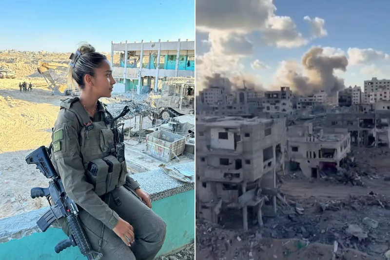 Scenes from Gaza: An IDF soldier takes a breather; houses in a bombed area