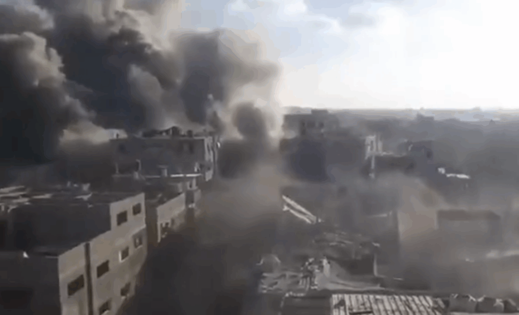 Buildings in Gaza hit by Israeli strikes on 19 October 2025, following Hamas firing on Israeli troops