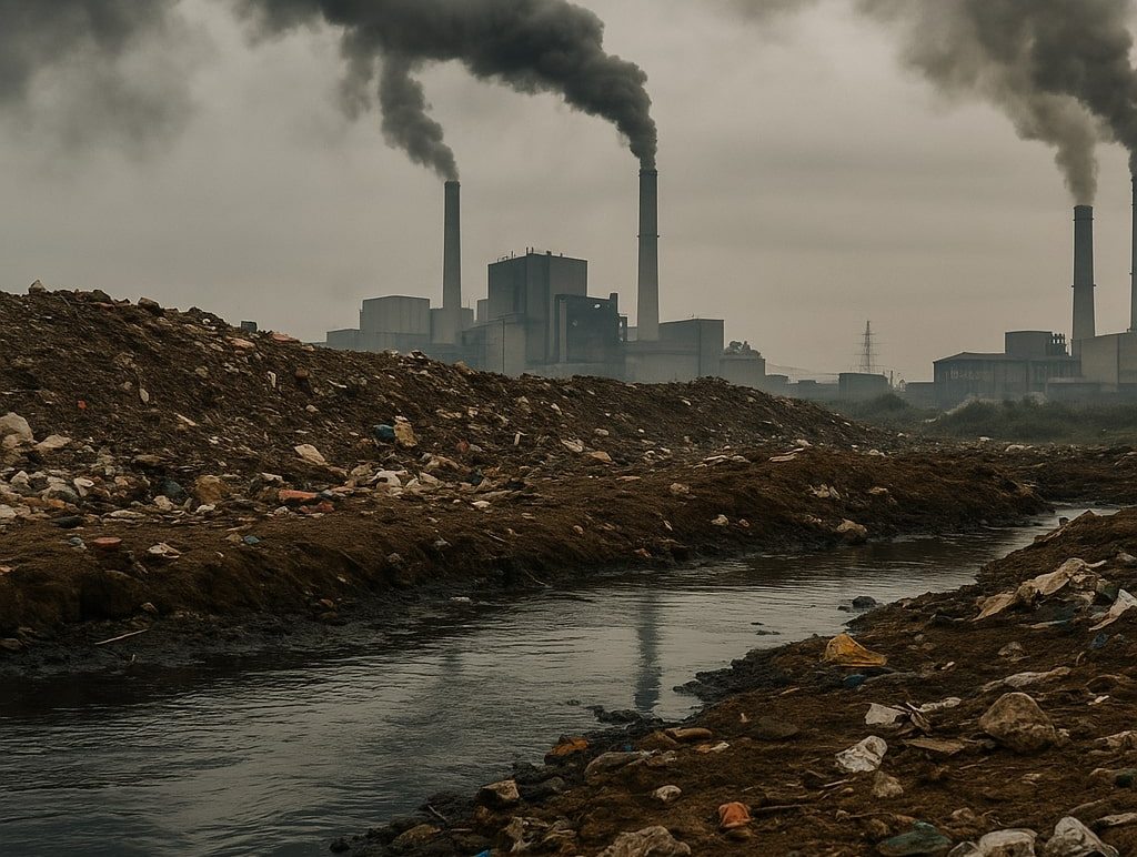 This image shows a factory emitting smoke and polluting the environment.