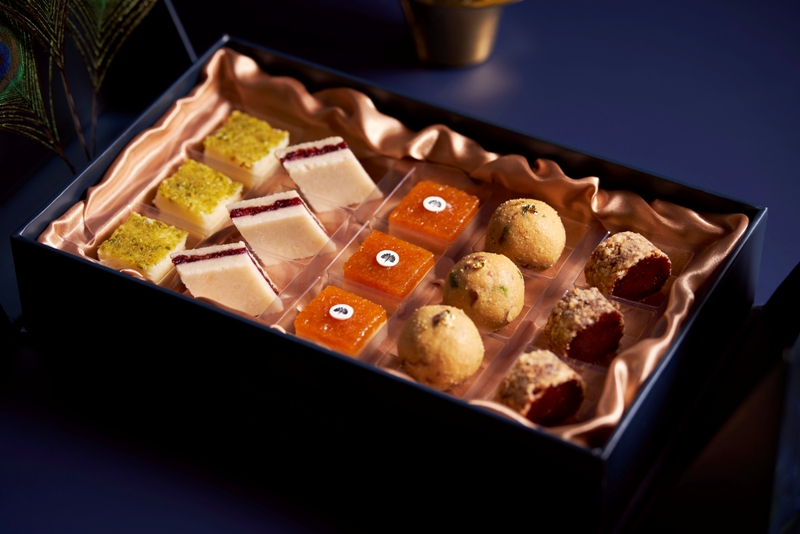 Indian sweets in five flavours in the Tiffin Room Mithai box curated for Diwali