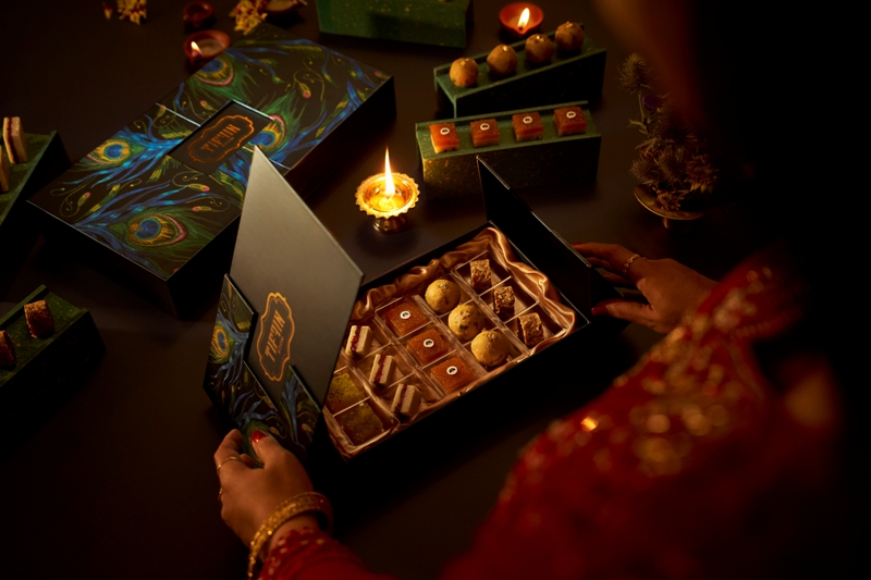 The Tiffin Room Mithai box for Diwali comes with or without a brass diya, at two different prices