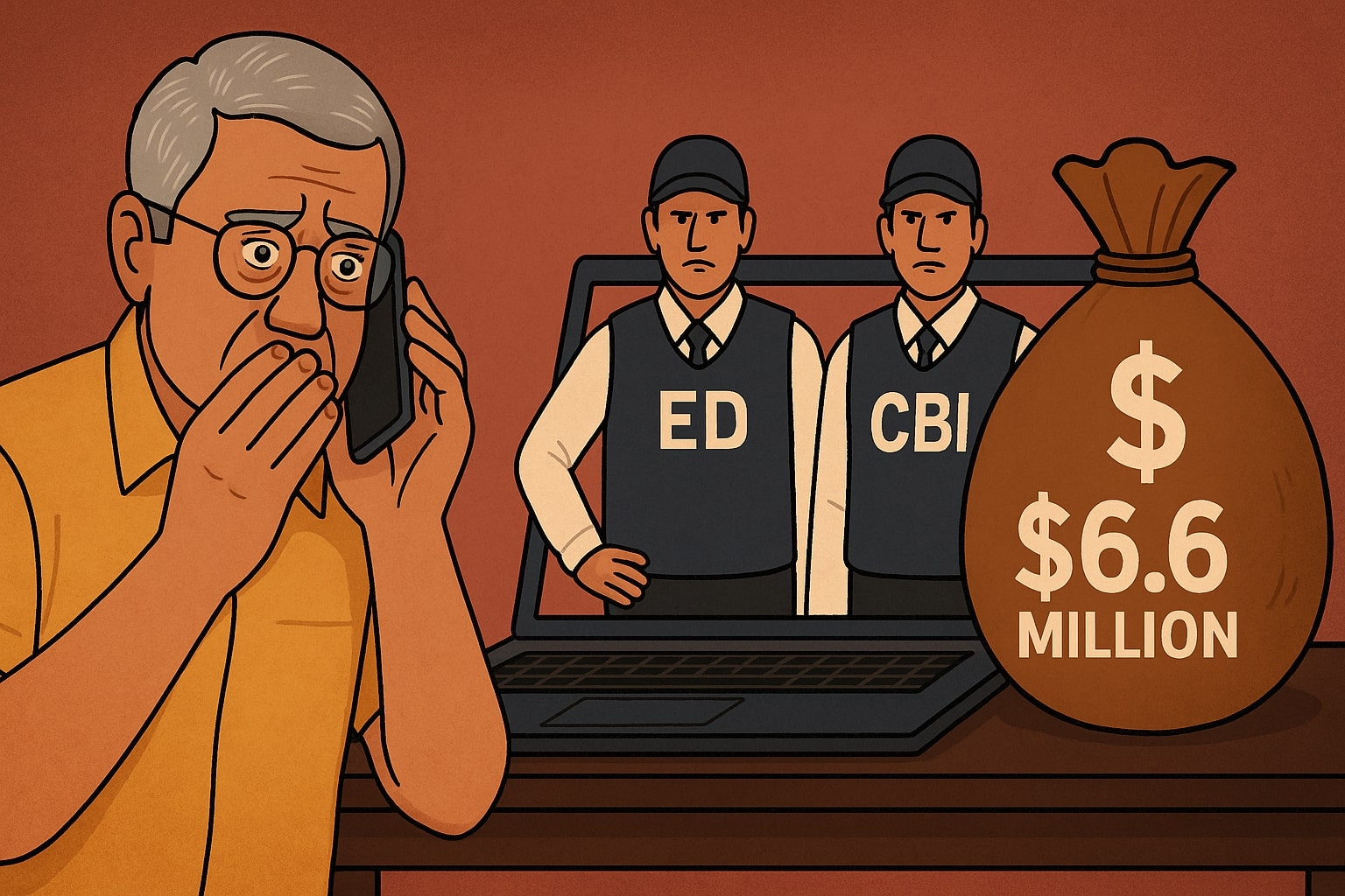 This image is made using AI and shows an elderly man being duped by fake government officials.