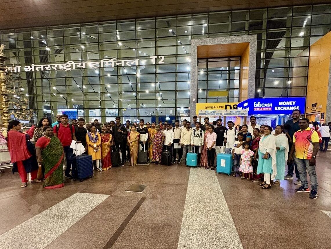 MYFA players with their families at the Chennai airport before flying off to Germany