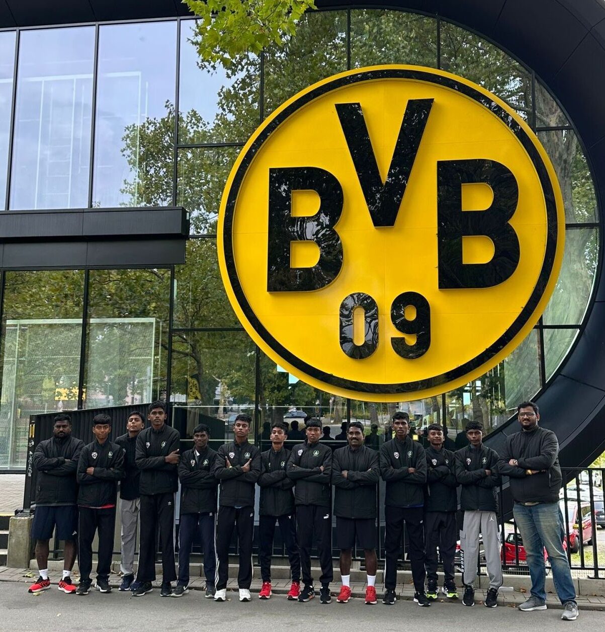 The MYFA squad outside the BVB building in Germany