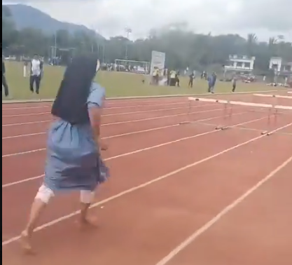 Kerala nun, dressed in religious uniform, wins hearts by crossing hurdles at athletics meet