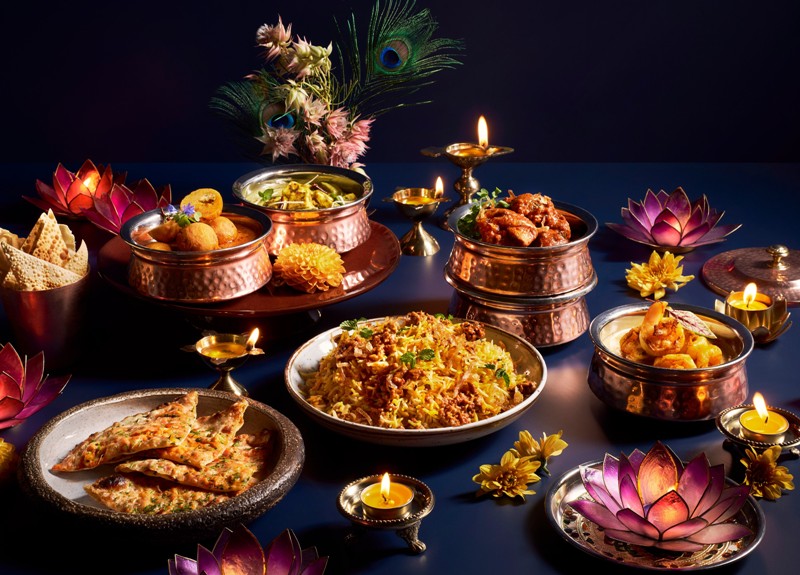 There are four items in each of the non-vegetarian and vegetarian main course selections in the Tiffin Room Diwali menu, Raffles Hotel Singapore