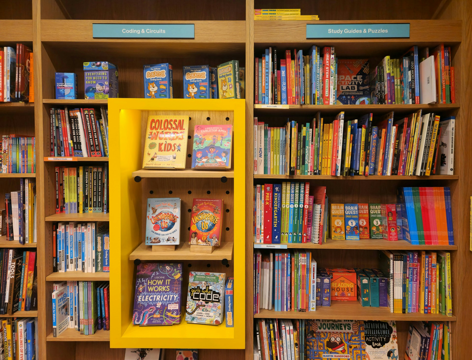 A book shelf with children's books