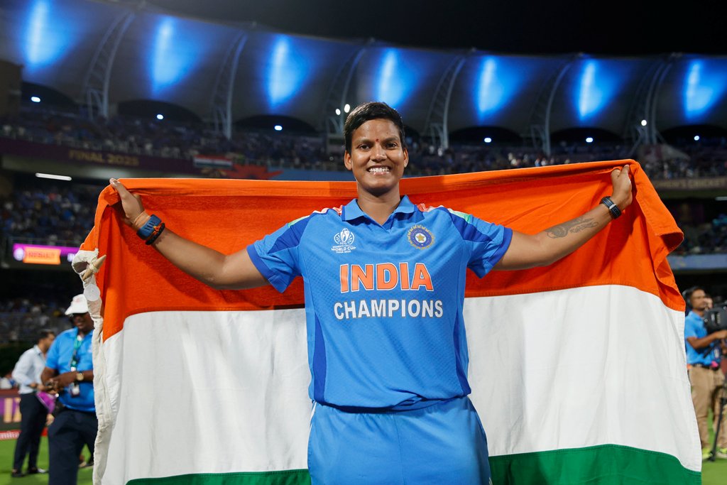 Deepti Sharma celebrating her world cup win