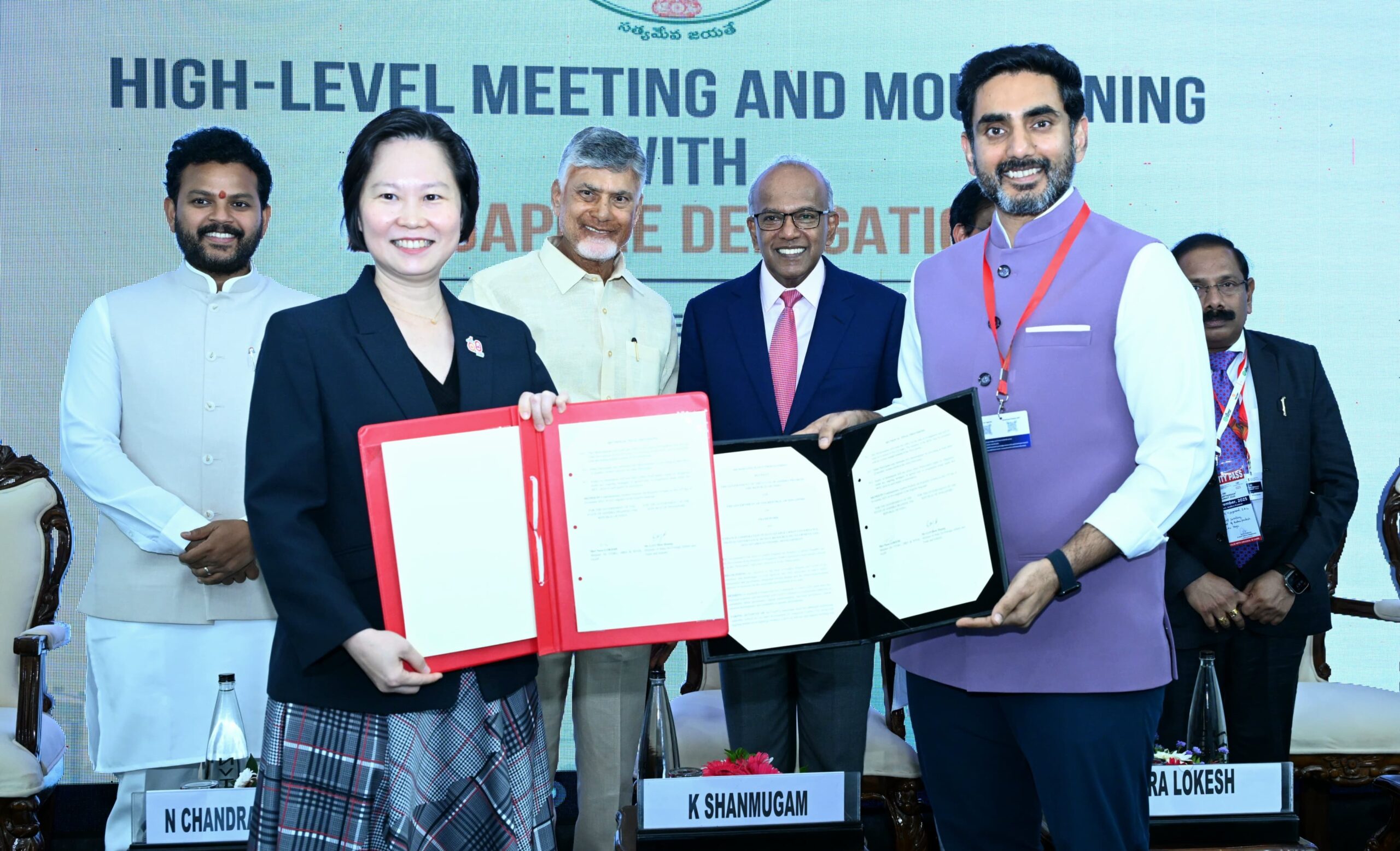 Singapore and Andhra Pradesh officials at the MoU singing event in Vizag.