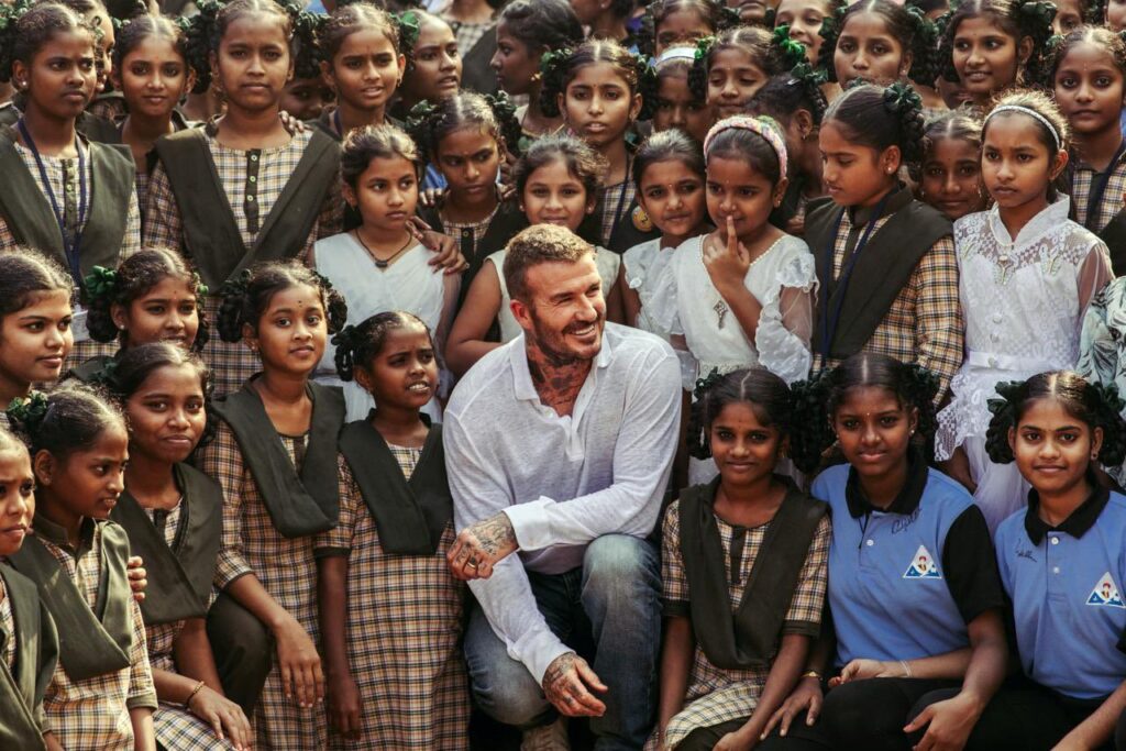 David Beckham during a school visit in Vizag.