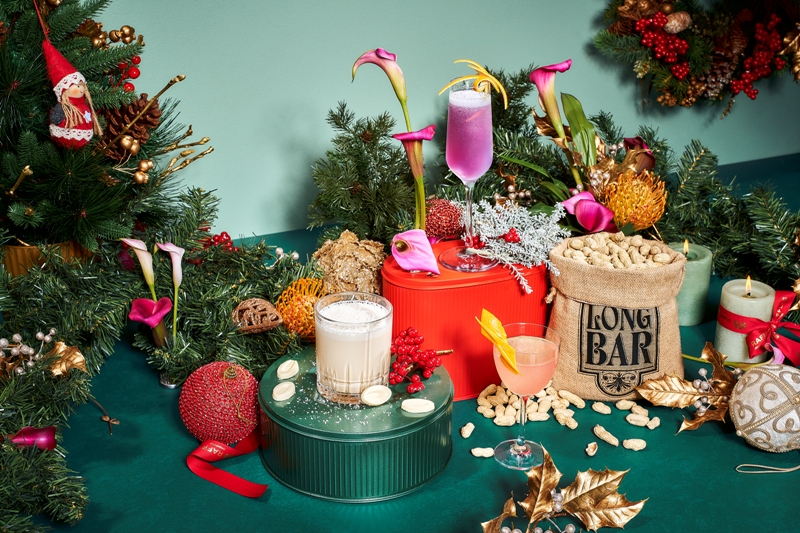 Festive cocktails Snowman, Christmas Bliss and Spirit Reviver, from Long Bar. Photo courtesy: Raffles Hotel Singapore