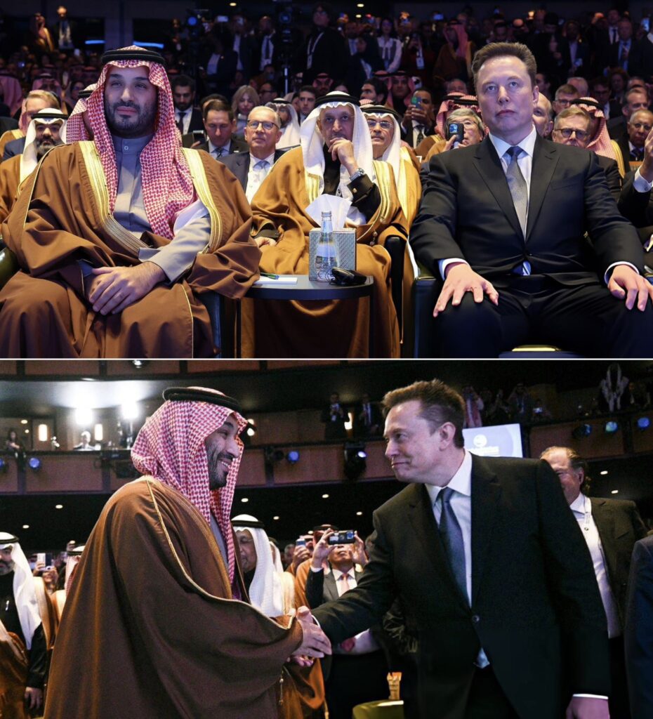 Crown Prince of Saudi Arabia Mohammed bin Salman with tech billionaire and Trump ally Elon Musk at the US-Saudi Investment Forum