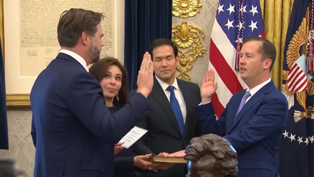 JD Vance administering the oath to India Envoy Sergio Gor
