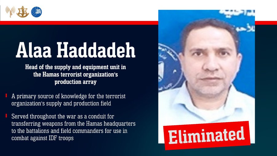 The Israel Defense Forces has confirmed 'eliminating' Hamas commander Alaa' Haddadeh