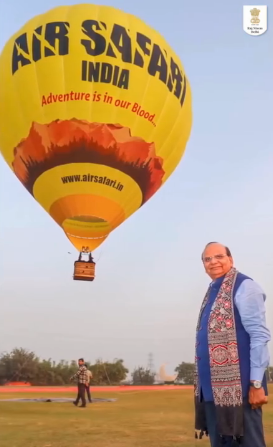 Delhi Lieutenant Governor VK Saxena prepares for a hot-air balloon ride