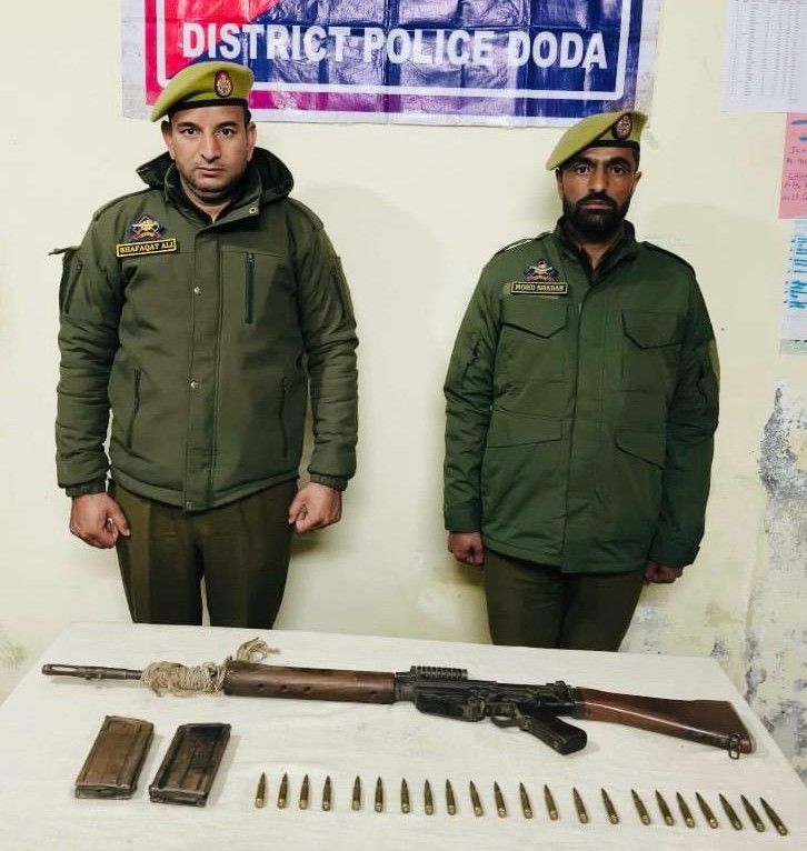 SOG of the Jammu and Kashmir Police recovered a large cache of arms and ammunition during a search operation in the Bhalara forest area