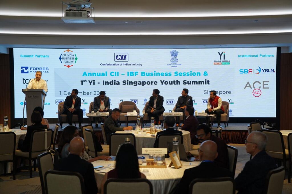 India's High Commissioner to Singapore Shilpak Ambule speaking at the conference