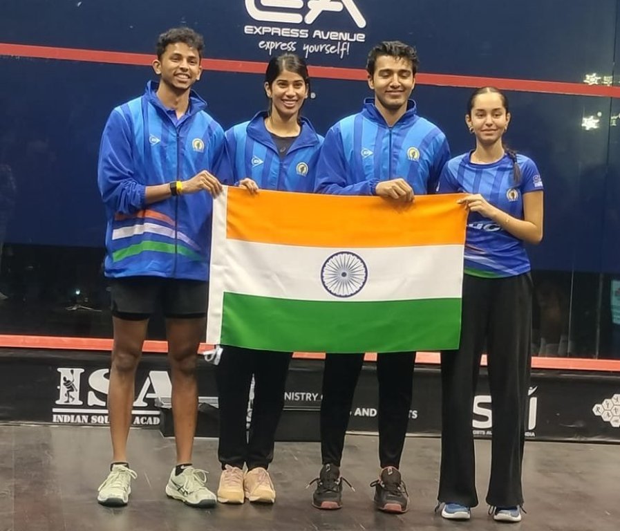 India's Squash team in Chennai after reaching the final.