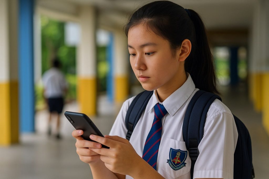 AI-generated image shows a schoolgirl using a smartphone.